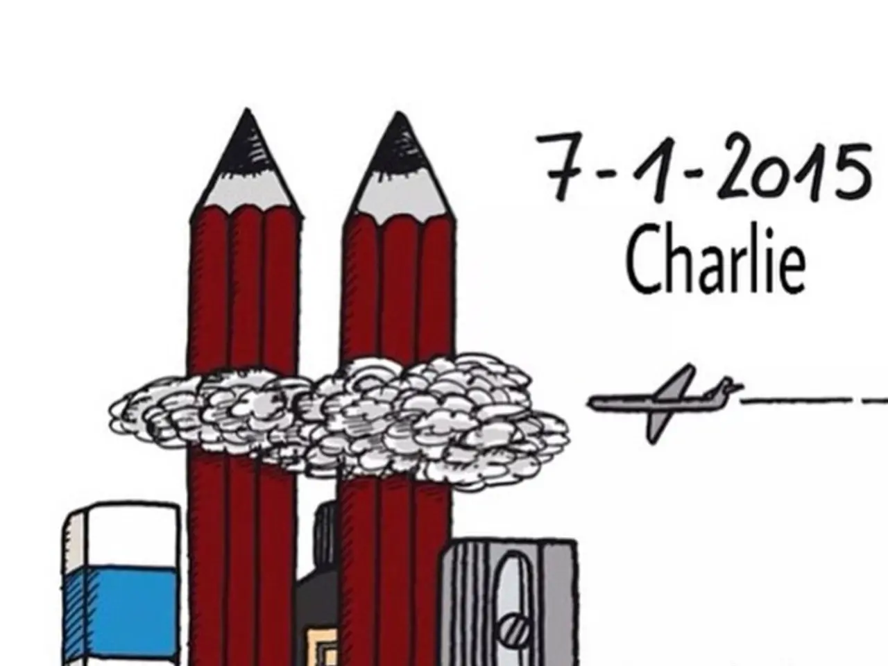 In the image we can see a drawing of pencil, eraser, sharpener and flying jet. Here we can see...