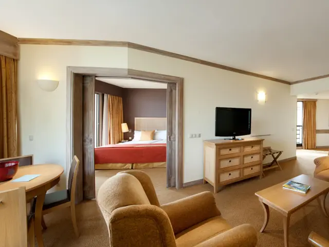 this picture shows the inner view of a house here we see television,couch,chairs,pillows,microwave...