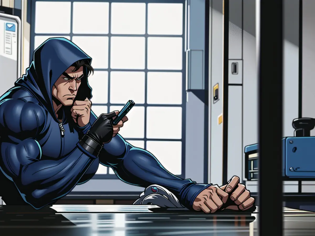 Individual engaging in a contemplative pose, head lowered while holding a smartphone.